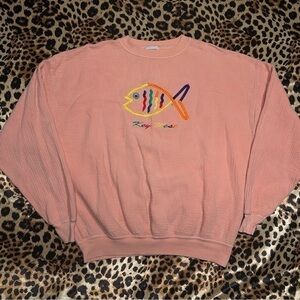 Vintage 90s Key West Coral Fish Embroidered Pullover Sweatshirt
